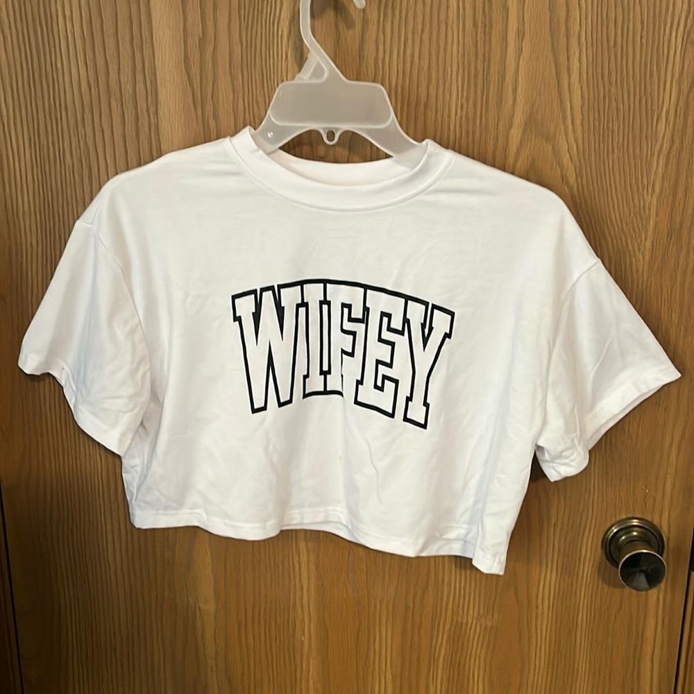 White and Black Crop Tops with 'Wifey' and ‘Bride’ Print